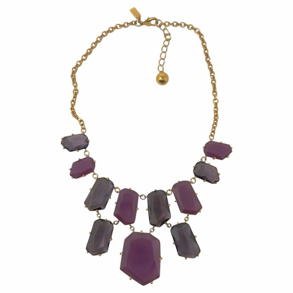 kate spade Jewelry - Kate Spade Set In Stone Double Bib Statement Necklace Purple Magenta Chunky 16”